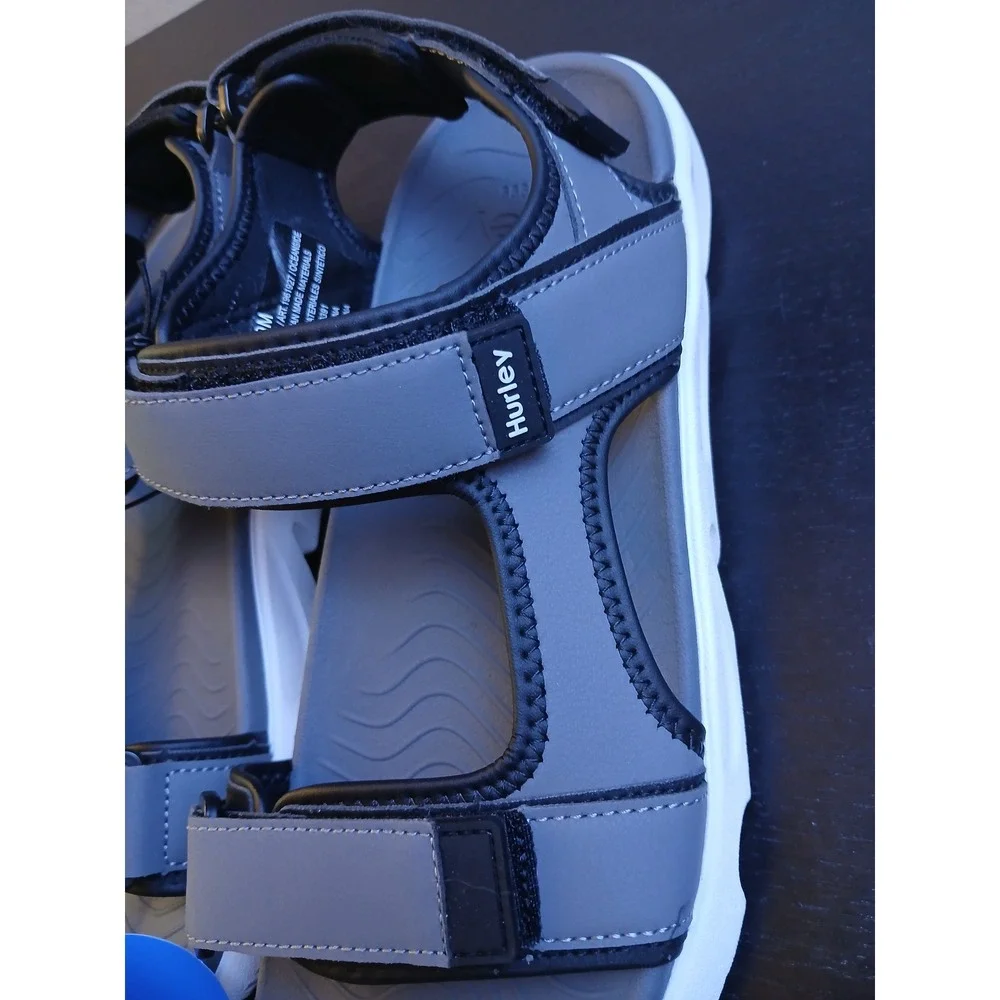 Hurley Mens Oceanside Sport Sandals Gray White Strappy Hook Loop Size 9 1961927